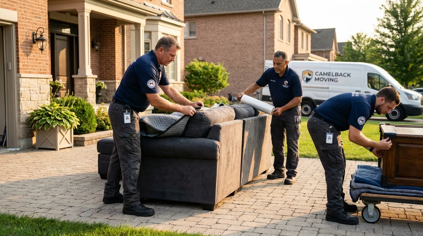 Large estate moving crew wrapping furniture in Saddle River, NJ
