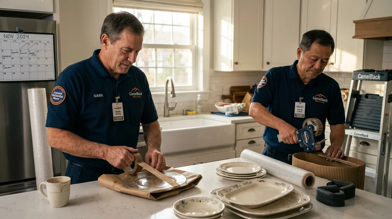 Professional crew packing kitchen dishware in Saddle River, NJ